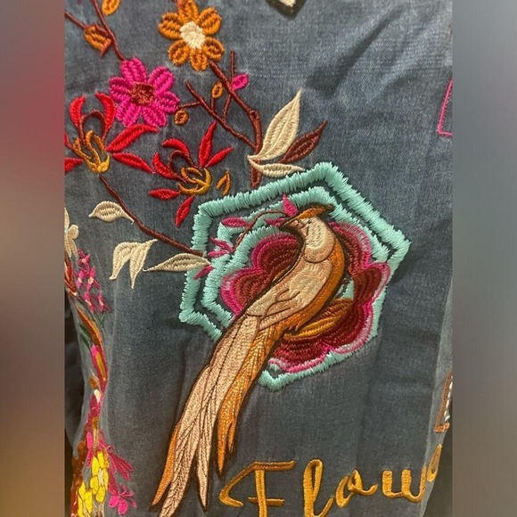Spell Flower‎ Child Denim Embroidered Button Down Top Shirt- Sm - Picture 5 of 14